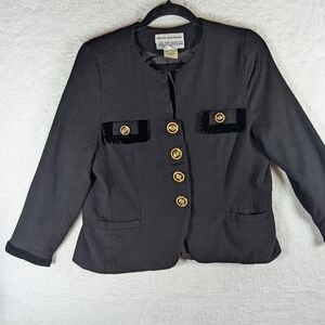 Vintage Nipon Boutique Black Blazer with Gold Accents 💯 Pure Virgin Wool